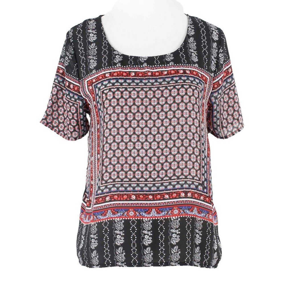 Im In Love With Derek Sz L Red Black Multicolor Sheerish 100% Polyester Top